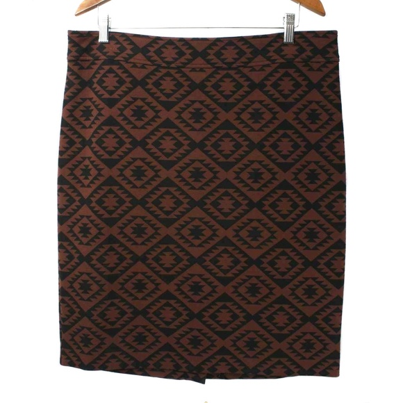 LORD & TAYLOR Brown & Black Geometric Aztec Stretch Straight Pencil Skirt - Picture 1 of 3